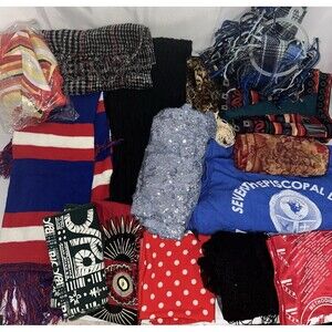 Mixed Lot Of 15 Vintage to Now Women’s Scarves Headwraps Handkerchiefs